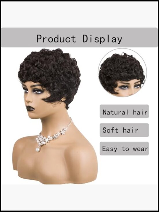 Short Pixie Wig with Bangs Curly Synthetic Heat Resistant Glueless Design